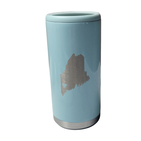Maine Heart Engraved  Slim Beverage Holder- Glitter Seafoam
